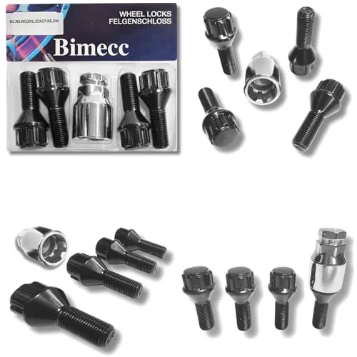 Felgenschloss M12x1,25x27mm Kegelbund 60° kompatibel mit Alfa Romeo Fiat Ford Jeep Lancia Maserati 4x schwarze Felgenschlösser 5er-Set Felgensicherungen Radsicherungen Radschrauben Radbolzen Schrauben