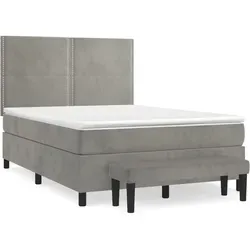 vidaXL Boxspringbett mit Matratze Hellgrau 140x190 cm - Betten: Erlebe maximalen Schlafkomfort mit diesem eleganten Boxspringbett aus weichem Samt und höhenverstellbarem Kopfteil für optimalen Sitzkomfort.