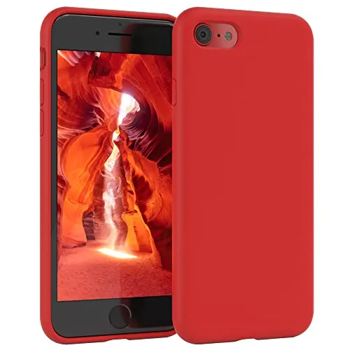 EAZY CASE Premium Silikon Handyhülle kompatibel mit iPhone SE (2022/2020) / iPhone 8/7 Slimcover mit Kameraschutz und Innenfutter, Silikonhülle, Schutzhülle, Bumper, Handy Case, Hülle, Softcase, Rot