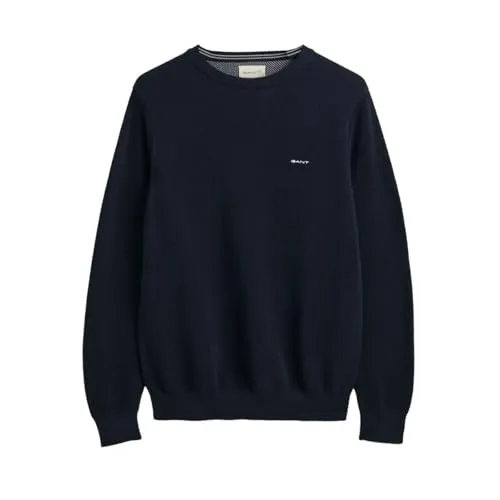Gant Herren Cotton Pique C-Neck Pullover - Pullover für Herren, aus hochwertiger Baumwolle mit Rundhalsausschnitt und stylischen Kontraststreifen, ideal für lässige Anlässe.