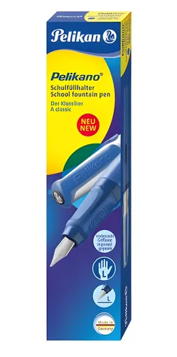 Pelikan 802932 Füllhalter Pelikano für Linkshänder - L-Feder, Blau, ergonomische Soft-Griffzone für ermüdungsfreies Schreiben und großes Tintensichtfenster