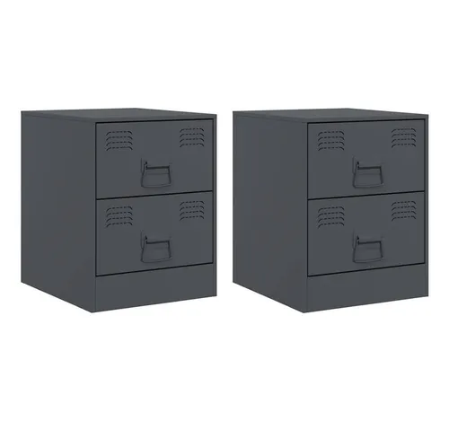furnicato Nachttisch aus Stahl 34,5 x 39 x 44 cm Anthrazit (2-St) - Elegante Nachttische aus robustem Stahl, ideal für dein Schlaf- oder Wohnzimmer. Mit praktischem Stauraum und stilvollen Griffen bieten sie Funktionalität und zeitlosen Charme.