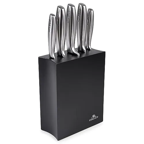 Gerlach Modern Messerblock Messerset Küchenmesserset 5 Messer Edelstahl Küchenmesser im Block Schwarz Kochmesser Brotmesser Gemüsemesser Küche Küchenutensilien Küchenzubehör