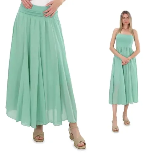 Malito - Damen Maxirock - locker geschnittenes Bandeaukleid aus Baumwolle - Rock mit elastischem Jerseybund 80150 - Mint