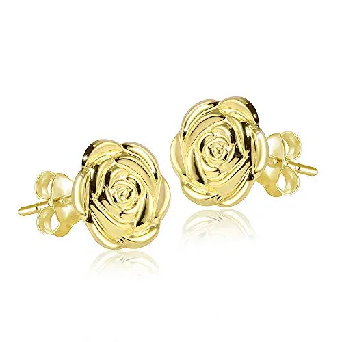 Materia Damen Ohrstecker Gold Blume - 925 Silber Ohrringe - Edle Blumen Ohrstecker aus 925 Sterling Silber, vergoldet und mit Butterfly-Verschluss. Perfekt als Geschenk in hochwertiger Schmuck-Schachtel.