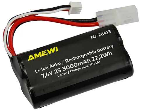 Amewi 28413, Li-Ion Akku Pack 18650, 2S, 7,4 Volt, 3000 mAh, Tamiya Stecker