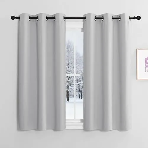 NICETOWN Scheibengardinen & Kurzstores 2er Set H120 x B107 cm Hellgrau, Verdunklungsvorhänge mit Ösen Modern Gardinen Kurz Fenster Vorhänge Küchengardinen Thermal Curtains