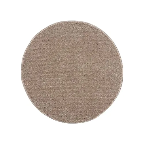carpet city Teppich Wohnzimmer Modern - Einfarbig, Beige - 200x200 cm Rund - Flachflor-Teppiche Schlafzimmer - Hochtief-Effekt/ 3D-Optik - Streifen-Muster - Wohnzimmerteppiche Kurzflor