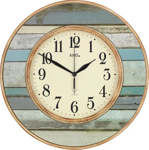 AMS Wanduhr klassisch Funkwanduhr Maritim - Elegante maritim inspirierte Funkwanduhr in Beige, 35 cm hoch, ideal für stilvolle Wohnräume und sorgt für pünktliche Zeitangabe ohne Nachstellen.