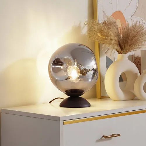 Lindby Tischleuchte Valentina, 1 x 15 W LED - Nachttischleuchten: Moderne Tischleuchte mit rauchgrauem Glasschirm, ideal für eine gemütliche Atmosphäre in Wohnzimmer, Schlafzimmer oder Flur.