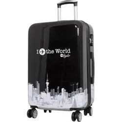 Warenhandel König Hartschalen-Trolley Fly the World - Koffer mit hochwertigem Motivprint, 4 Leichtlaufrollen und Volumenerweiterung für mehr Platz, ideal für Reisen.