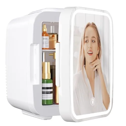 Produktbild YASHE Mini-Kühlschrank für Skincare mit LED-Spiegel – 4 l, tragbar, thermoelektrisch