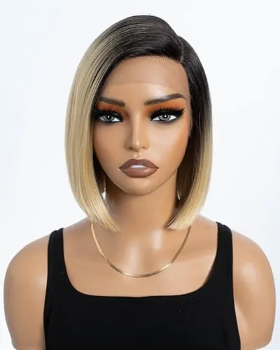 Style Icon Bob Perücke mit Filmansatz Lace Front Wigs Kunsthaar Perücken mit Seitenscheitel 24cm 120g Kunstfaser synthetische Faser (TT4/8613)