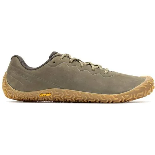 Merrell Minimal-Laufschuhe Vapor Glove 6 Leder olivegrün Herren - Laufschuhe mit Vibram Ecostep Laufsohle für maximalen Halt, ideal für minimalistisches Trailrunning und Training, Obermaterial aus hochwertigem Leder für stilvollen Alltag.