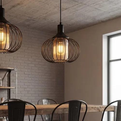 Moderne Hängelampe Metall E27 30 cm Schwarz Bernstein - Stylische Pendelleuchte mit Doppelschirm aus Metall und Glas, ideal für Wohnzimmer und Küche. Flexibel in der Lichtgestaltung durch freie Wahl der E27-Leuchtmittel.