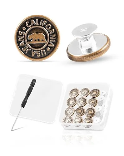 ZEFFFKA Jeansknöpfe 17mm 12 Metall-Ersatzknöpfe Mini-Schraubenzieher für einfache Installation Robuste langlebige nähfreie Druckknöpfe für Jeans Jacken Taschen Hosen