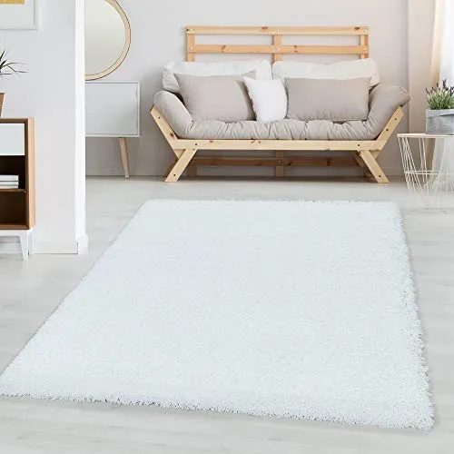 Carpettex Hochflor Teppich 120 x 170 cm Weiß - Flauschiger Extra Weich und Pflegeleicht - Shaggy Modern Einfarbig Design für Wohnzimmer, Schlafzimmer, Esszimmer und Küche