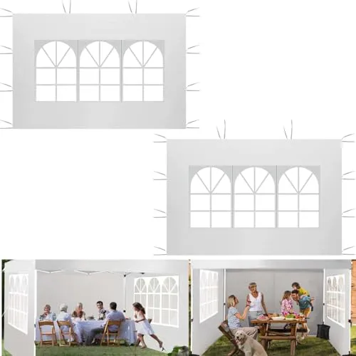 Seitenteile für Pavillon mit PVC Fenster, 2PACK 2 x 3M Wasserdicht, Seitenteil Gazebo aus Oxford-Gewebe 210D Seitlicher Ersatz für Garten-Pavillon, Outdoor, Party