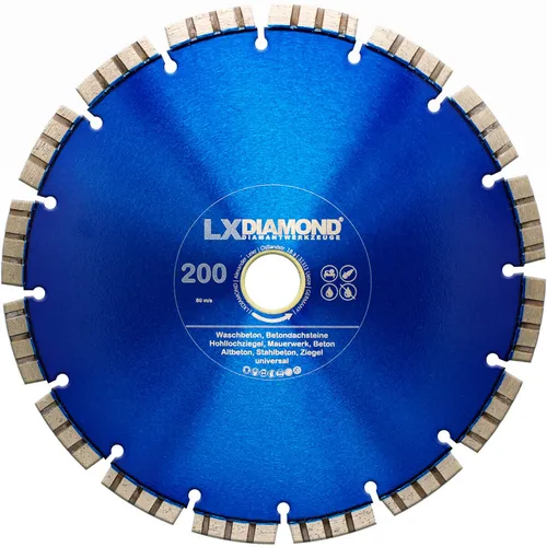 LXDIAMOND Diamant-Trennscheibe 200mm x 30,0mm Stahl-Beton Stein-Säge Waschbeton