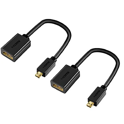 Techrum 2 Stück Micro HDMI Adapter Adapterkabel Micro-HDMI-auf-HDMI Kabel Micro-HDMI-Stecker auf Normal-HDMI-Verlängerungskabel Vergoldete 4k 3D 20cm für Gopro, Tablet, Kamera, Laptop