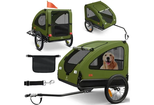 KESSER Fahrradhundeanhänger Boxer 2-in-1 Hundebuggy - Hundeanhänger und Buggy in einem, ideal für große Hunde bis 45 kg, mit praktischem Khaki-Design für aktive Hundebesitzer.