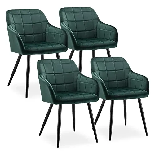 CLIPOP Esszimmerstühle 4er Set Stühle mit Armlehne, Samt Bezug, Esszimmerstuhl Küchenstuhl Polsterstuhl, Stühle für Esszimmer (Samt Grün, 4er Set)