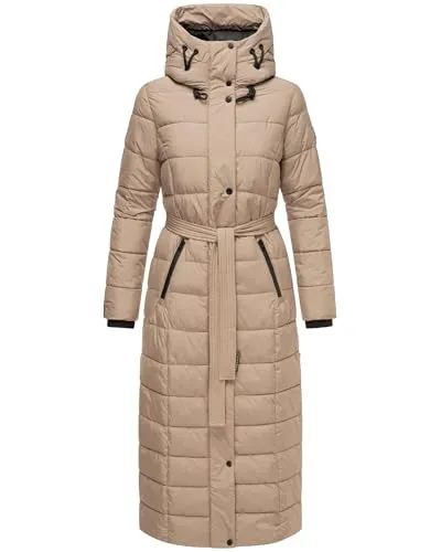 Navahoo Damen Wintermantel Steppmantel mit Kapuze und Taillengürtel Das Teil XIV Taupe Grey Gr. M - Modischer, langer Steppmantel von Navahoo, ideal für kalte Tage. Mit abnehmbarem Kunstfellkragen und praktischen Taschen bietet dieser Mantel sowohl Stil als auch Funktionalität.