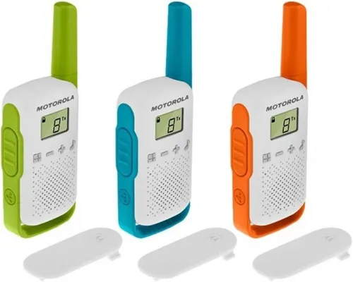 Motorola Talkabout T42 Triple PMR-Funkgeräte Set - Lizenzfreies PMR446 Funkgeräte Set mit 16 Kanälen, Reichweite bis zu 4 km, LCD-Display und personalisierbaren Stickern - ideal für Outdoor-Abenteuer und Veranstaltungen.