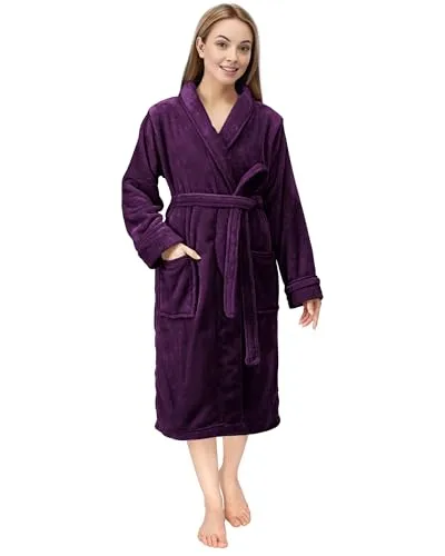 NY Threads Morgenmantel Damen Fleece Plüsch Weich Bademantel Nachtwäsche Hausmantel (X-Groß, Pflaume)