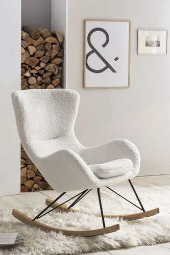Schaukelsessel SALESFEVER, weiß - Sessel in Teddyfell Optik, mit Wippfunktion und stabilen Metallfüßen, ideal für gemütliche Stunden im Wohnzimmer.