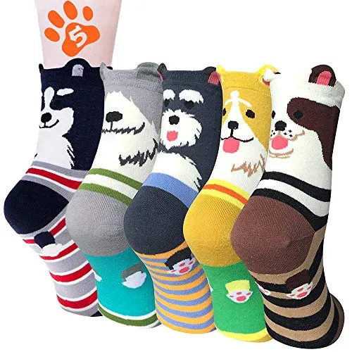 BHGWR Geschenke für Hundebesitzer Frau, Multipack Baumwollsocken Weihnachtsgeschenke Geschenke für Frauen Hundeliebhaber Freundin, Baumwolle Lustige Socken mit Hundemotiv Damen 39-42 Mädchen 35-38
