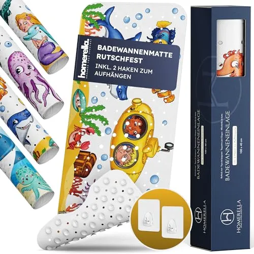 Homerella® Badewannenmatte rutschfest für Kinder - 100% BPA frei - Badewannenmatte mit über 200 Saugnäpfen für sicheren Halt. Ideal für Kinder, Senioren und Haustiere. Hautsensitiv, schimmelresistent und waschbar – für ein sicheres Badevergnügen!