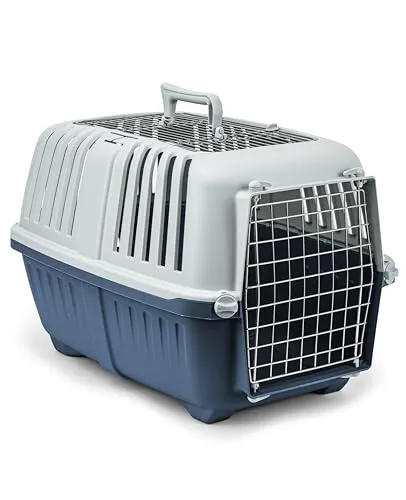 lionto Hundetransportbox aus Kunststoff mit Metallgitter, 58,5x35,5x40 cm - Hundeboxen für Haustiere bis 15kg, ideal für Reisen und Tierarztbesuche, mit praktischem Schließsystem und Tragegriff für einfachen Transport.