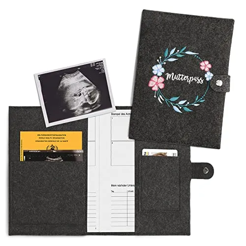 kwmobile Mutterpasshülle aus Filz - Hülle für deutschen Mutterpass mit extra Fächern - Cover Mutterpass Blumenkranz