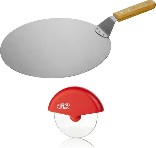 Ø30.5 Pizzaschaufel Set mit Pizzaschneider - Sonstiges Küchenzubehör: Praktische Pizzaschaufel aus rostfreiem Edelstahl Ø30.5 cm und scharfer Pizzaschneider für müheloses Heben und Schneiden von Pizza, Kuchen und Brot.