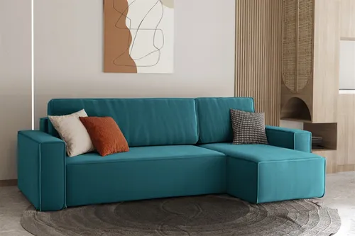 Ecksofa Schlafsofa MARIS Türkisblau mit Ottomane Rechts in türkis von Fun Möbel