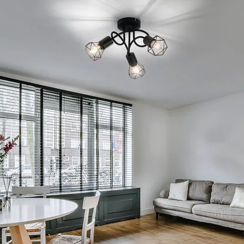 Schwarze 3-flammige Deckenleuchte mit Gitterschirm - Lampen - Elegante Deckenleuchte aus Metall mit 3 E14 Fassungen, ideal für individuelle Lichtgestaltungen und stimmungsvolle Akzente in Ihrem Zuhause.