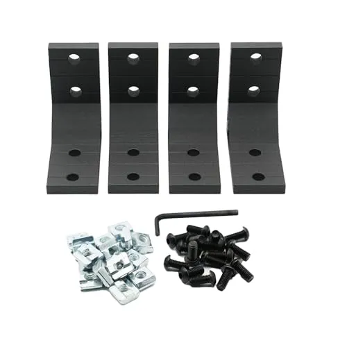 Iverntech 4 x schwarze Eckwinkel, Verbindungsstück für 4040 Serie, Aluminium-Extrusionsprofil, Standard-8 mm Schlitz mit 16 Stück M8-T-Muttern + 16 Stück M8-Schraube + 1 Schraubenschlüssel