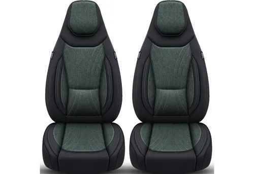 Schonbezüge für Seat Tarraco ab 2018 in Schwarz/Olivgrün C13 - Sitzbezugset für die Vorderseite, gepolstert und atmungsaktiv. Einfache Installation, universelle Kompatibilität und Seitenairbagkompatibilität machen es zur idealen Wahl für PKW.
