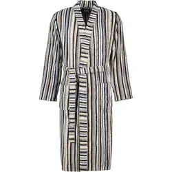 Cawö Herrenbademantel Streifen 6607 Kimono Velours - Herren-Bademantel aus 100% Baumwolle in grau, mit stylischem Streifenmuster und kimonoartigem Schnitt für optimalen Tragekomfort.
