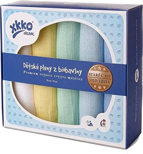 xkko Mullwindeln Muslin 70x70 cm Bio-Baumwolle 5er-Set Pastels Boy