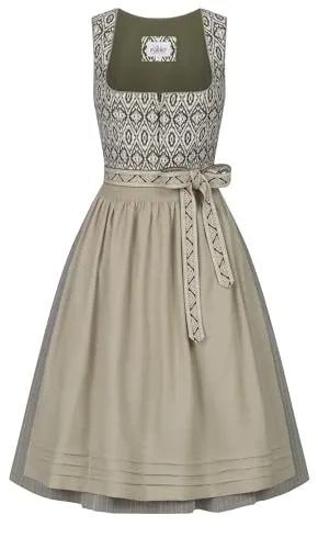 Nübler Midi Dirndl Gudrun in Oliv, Größe: 44 - Elegantes Midi Dirndl für Damen in Oliv, ideal für festliche Anlässe. Hochwertige Trachtenmode mit Schürze und tailliertem Schnitt, sorgt für einen stilvollen Auftritt.