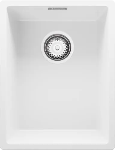 PRIMAGRAN Spülbecken Weiß 36x47cm, Granitspüle 1 Becken + Ablauf-Set, Küchenspüle ab 40er Unterschrank - London Slim S002
