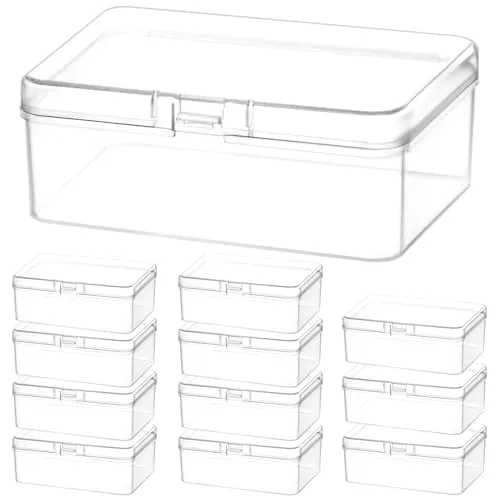 QWORK® 12 Stück Klein Quadratische Aufbewahrungsbox mit Klappdeckel, Kunststoff Aufbewahrungsbehälter für Perlen, Schmuck und Bastelartikel - 95 x 65 x 35 mm