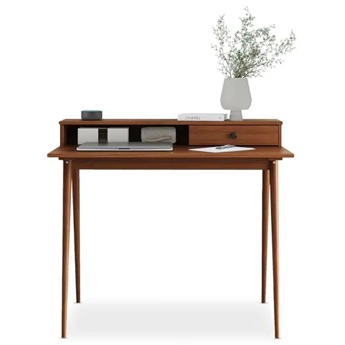 IDIMEX Schreibtisch MALINA, Massivholz Computertisch - Kinderschreibtische, stabiler Computertisch aus massivem Kiefernholz mit praktischer Schublade und stilvollem Aufsatz in kastanienfarbener Optik.