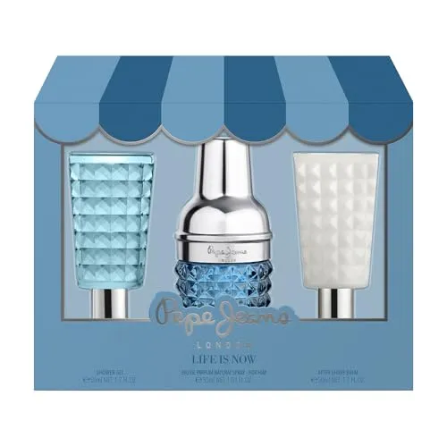 Pepe Jeans Life Is Now For Him Parfüm Herren 3 Teiliges Geschenkset Eau de Toilette 30ml, After Shave 50ml und Duschgel 50ml Set Aromatisches und Holziges Duftset Herren Parfüm