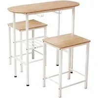 Costway Bartisch mit Barhocker Set Hausbar für 2 Personen Weiß