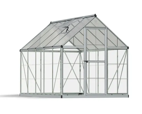 Palram - Canopia Aluminium Gewächshaus Hybrid 610 - Silber 306x185x208 cm - Garten-Zubehör mit robustem Aluminiumrahmen und UV-beständigen Polycarbonat-Paneelen für optimale Lichtdurchlässigkeit und ein ideales Raumklima.
