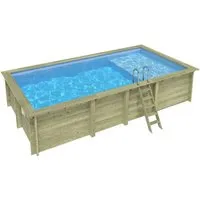 ALTANKA Holzpool Aqua 7x3,75 Höhe 1,45 m HELLBLAU mit Liegefläche mit Einzubetonierendem Profil BAS7308OSPI+PLA308