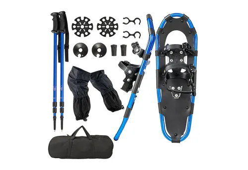 COSTWAY 4-in-1 Schneeschuhe-Set mit Trekkingstöcken